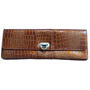 Nine West Brown Faux Croc Embossed Clutch Handbag Turn Lock
